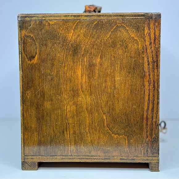 Antique Wooden Box of Drawers (4 Sm, 1 Lg) with secret door and lock - Picture 5 of 7